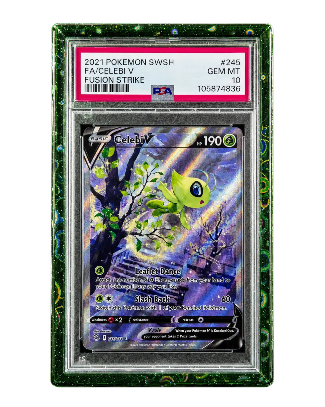 Green Galaxy HardGuard PSA Slab Bumper Protector with galaxy sparkle design for Pokemon card protection