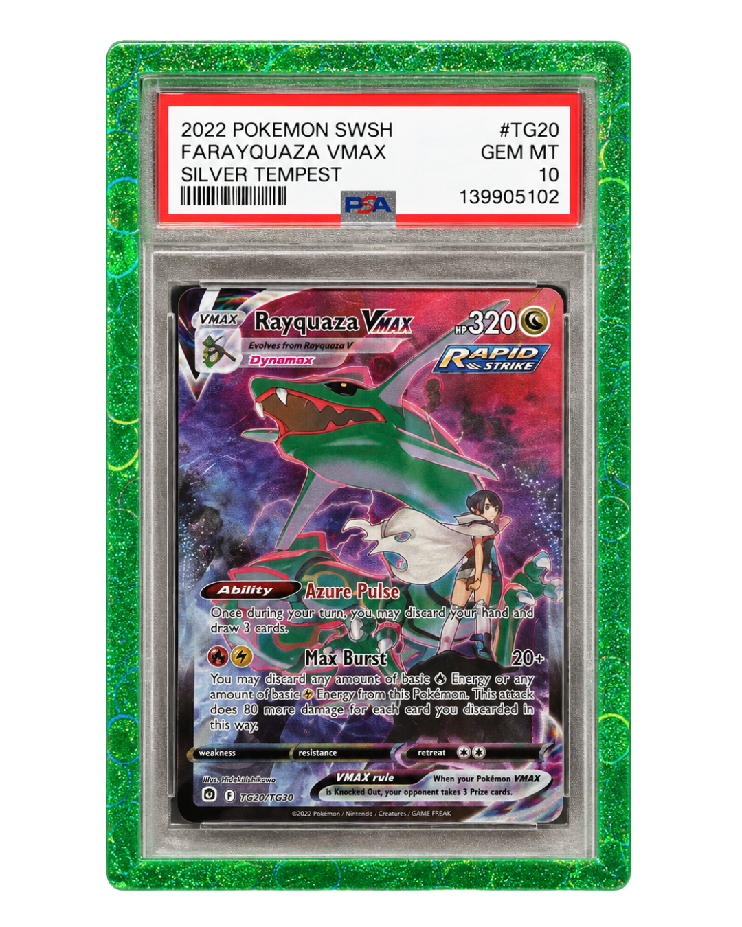 HardGuard Tree Green PSA slab guard protecting and displaying a graded card with a premium green frame