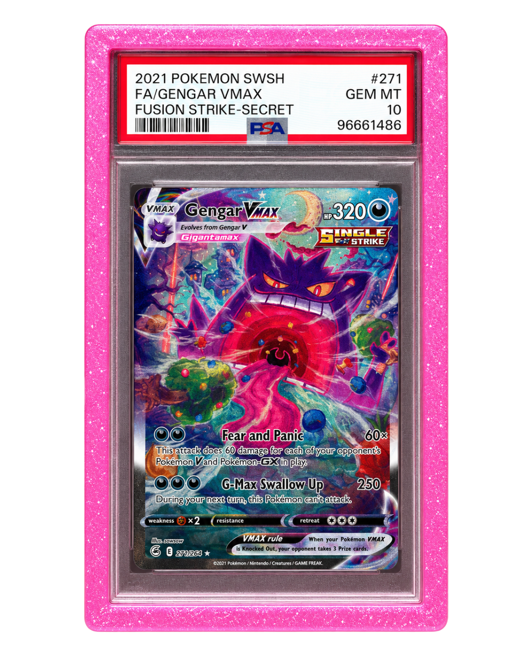 HardGuard® Magenta Elixir PSA Slab Guard protecting graded card slab with vibrant magenta frame