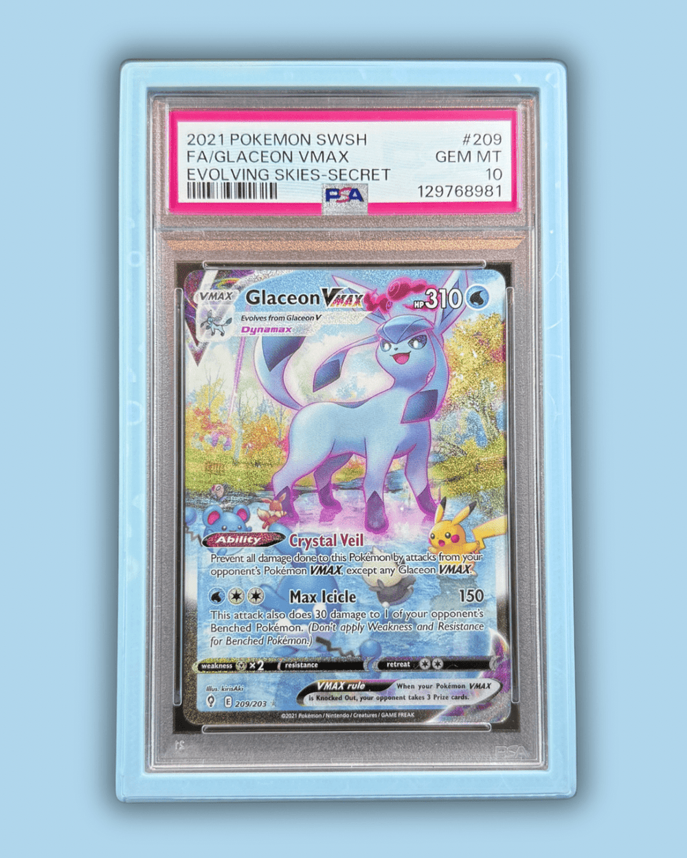 PSA Guard Slab Bumper protector with Baby Blew Holo Galaxy Sparkle design for Pokemon cards