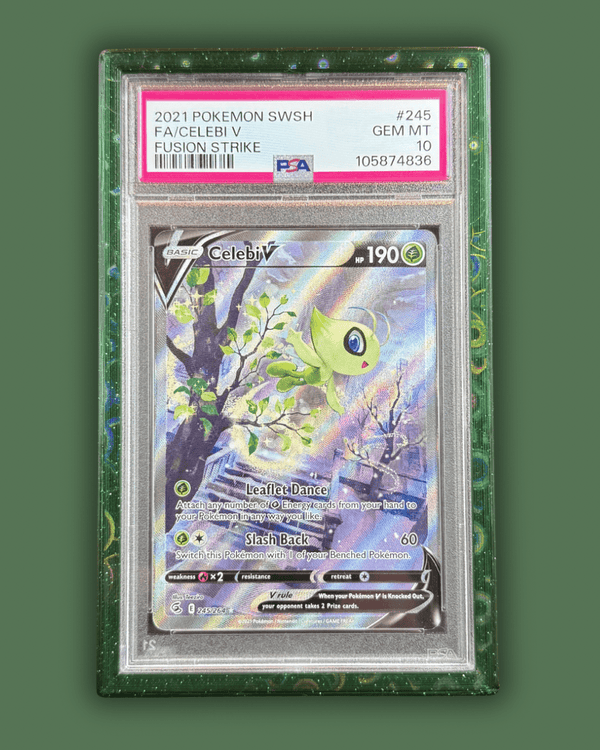 Green Galaxy PSA Slab Bumper Protector Guard with sparkly finish for secure Pokemon card protection