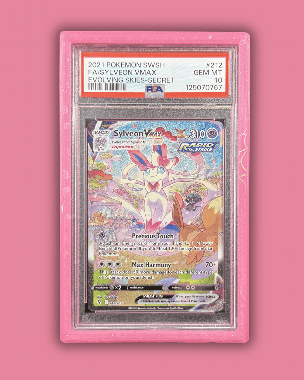 PSA Slab Bumper Protector Guard in hot pink galaxy sparkle design for Pokemon card protection and display