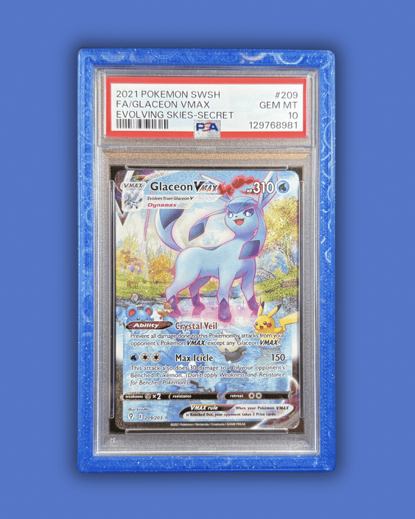 PSA/CGC Slab Bumper Protector Guard with Galaxy Sparkle Sapphire design for Pokemon card protection and display